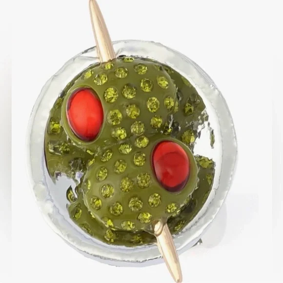 New Betsey Johnson Ring Martini Glass Olive Cocktail Ring - Picture 8 of 16